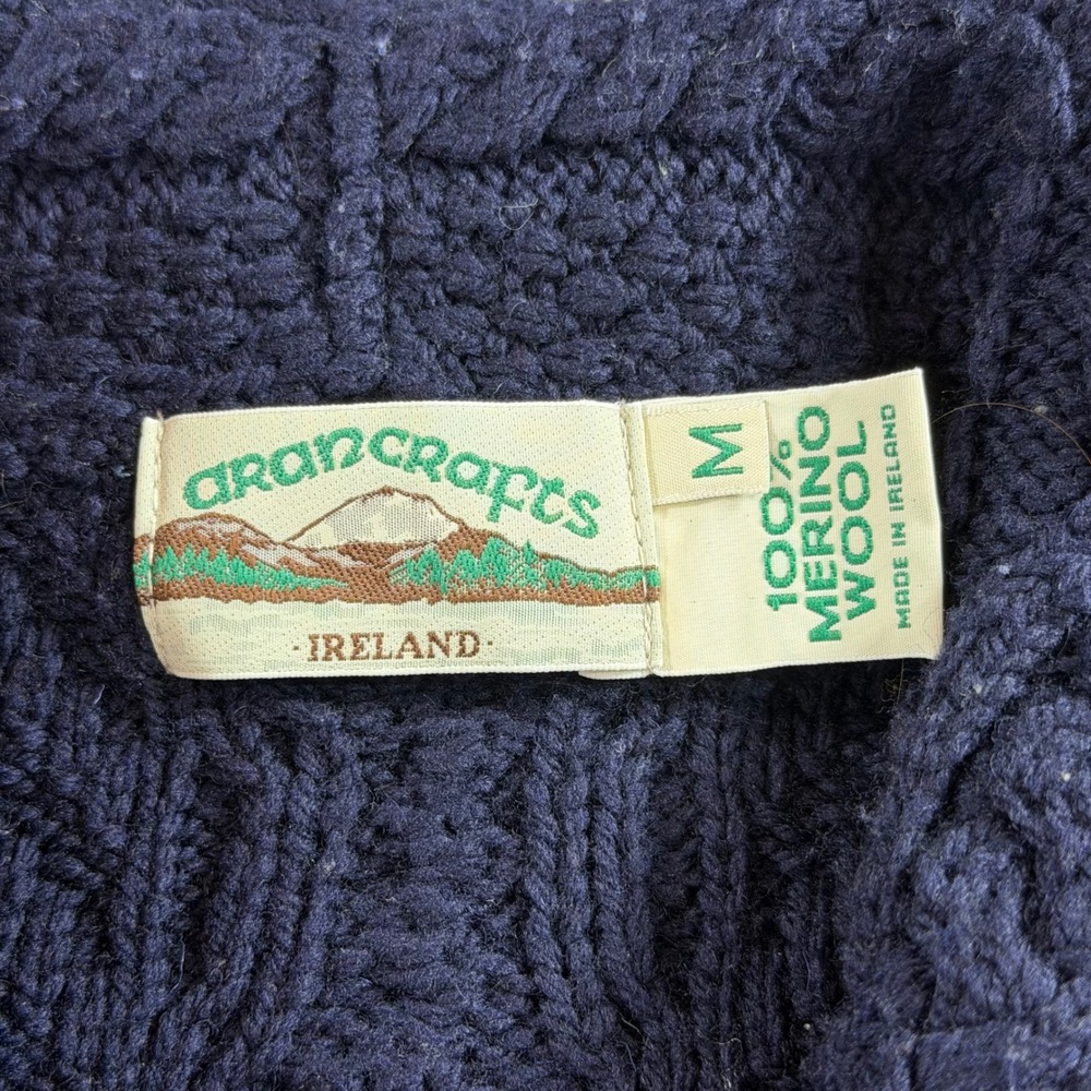 Aran Crafts Cardigan Sweater Womens Medium Navy Blue Excellent Merino Wool Irish - Picture 7 of 8